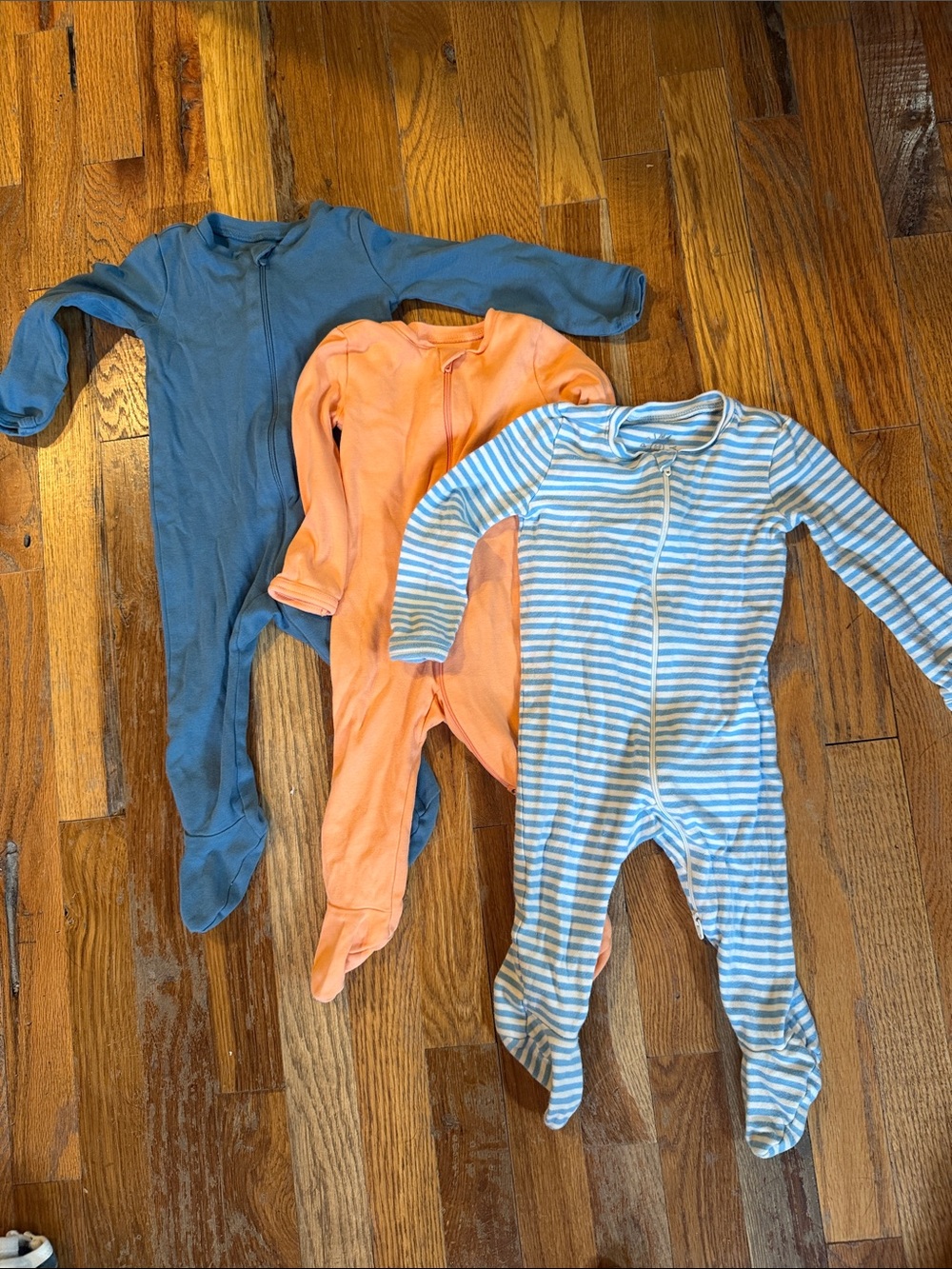 Primary One-Piece Footed Sleepers - Blue, Orange & Striped